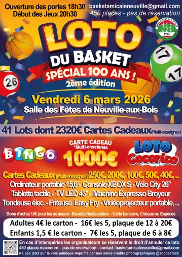 LOTO 100 ANS du BASKET 2ème édition le Vendredi 6 Mars 2026